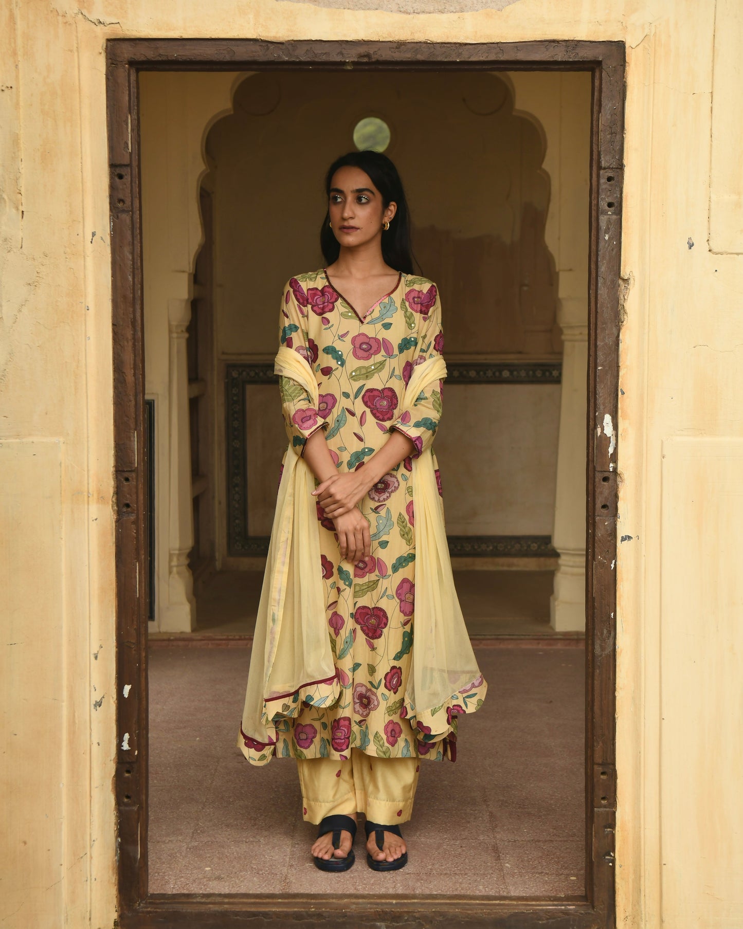 Corn Yellow Kurta Set- M