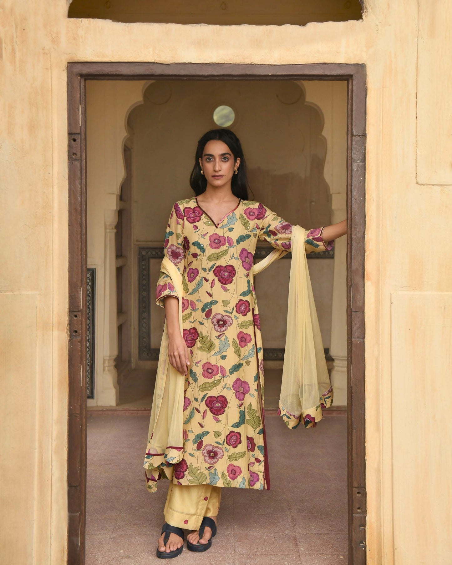 Corn Yellow Kurta Set- M