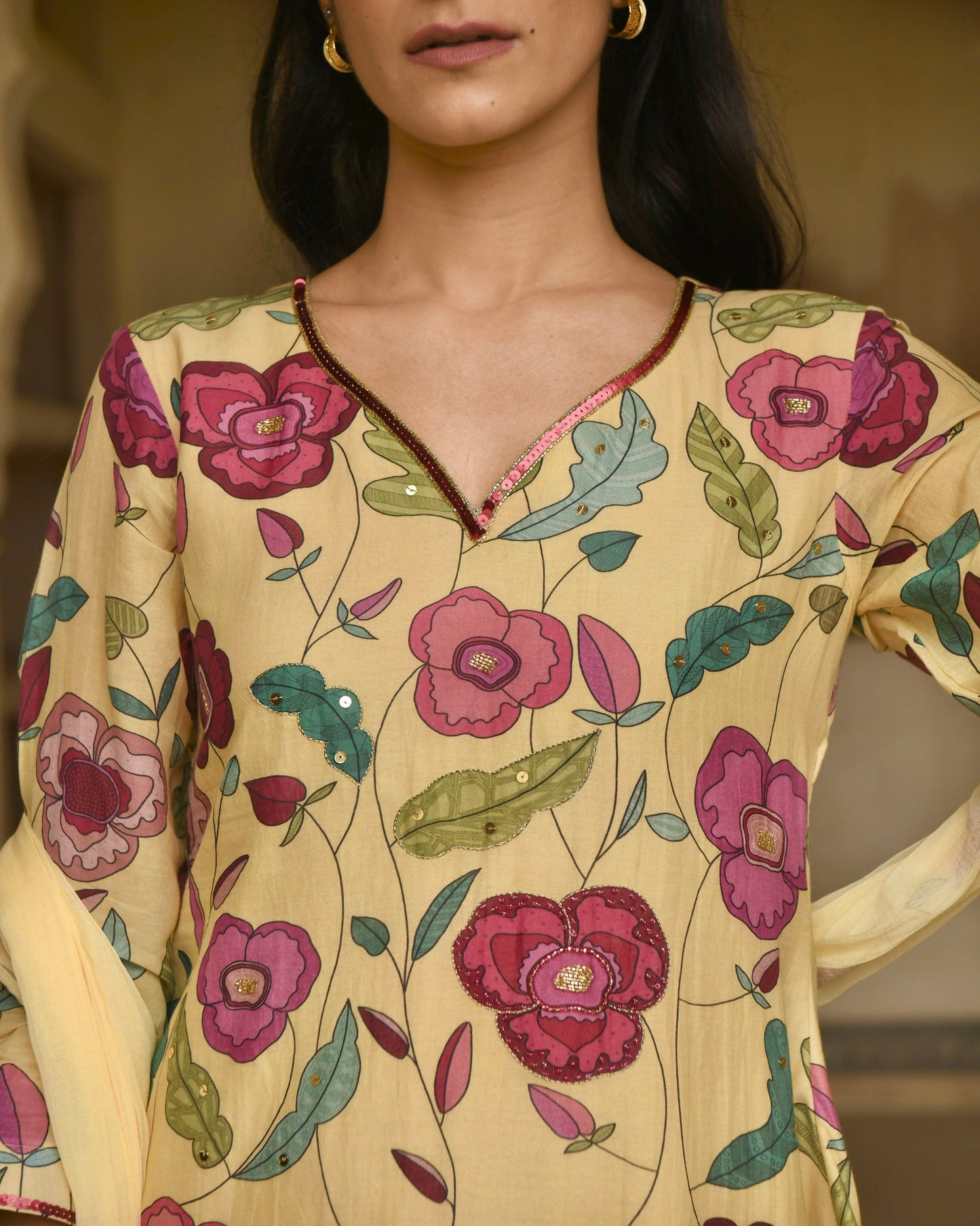 Corn Yellow Kurta Set- M