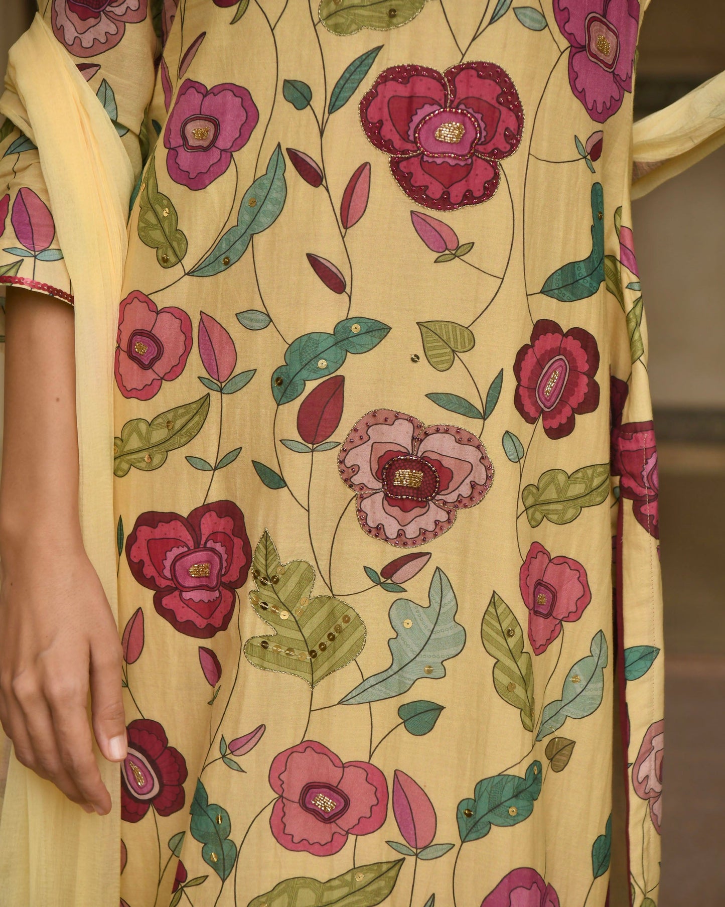 Corn Yellow Kurta Set- M