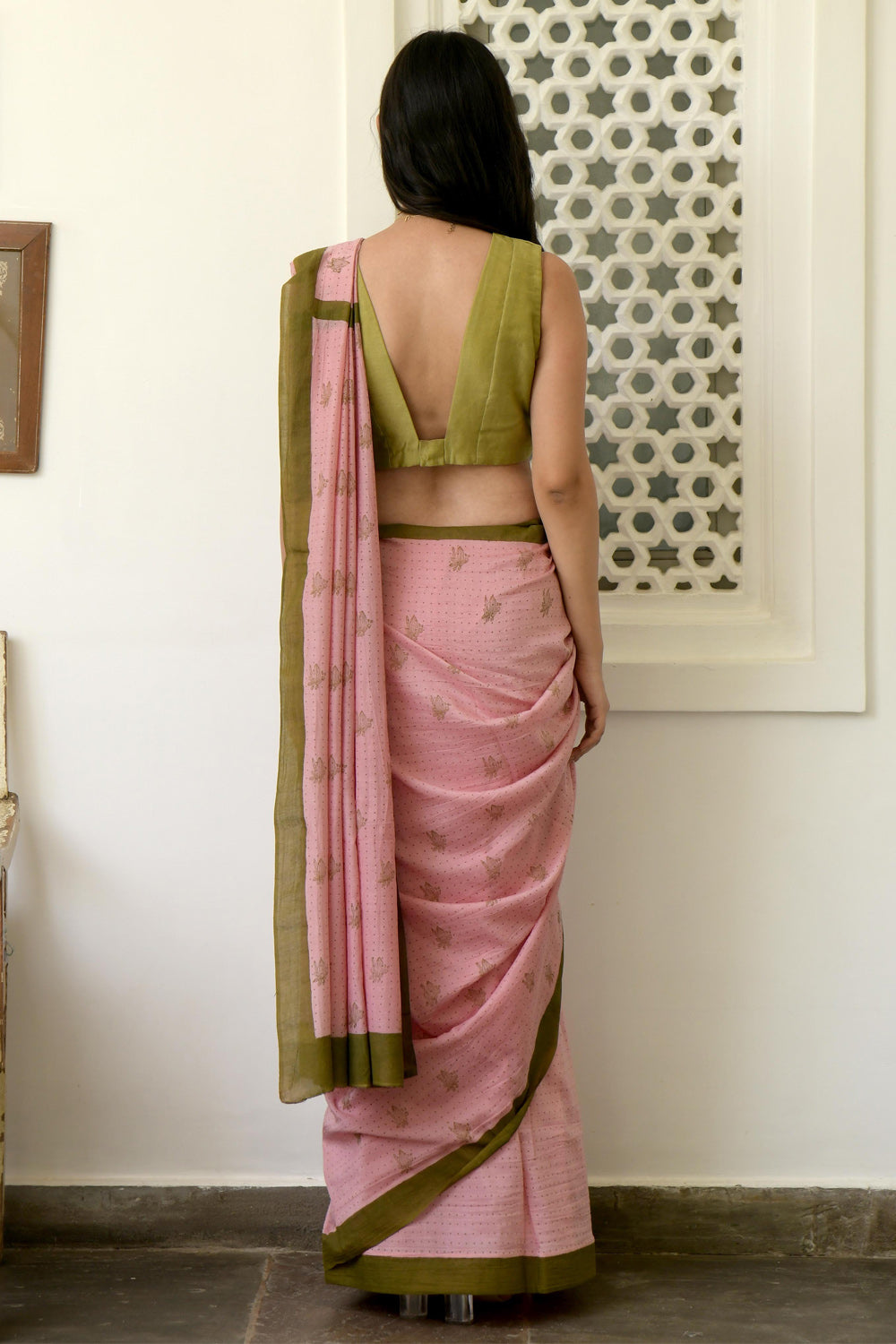 Salmon & Cinnamon (Saree with Blouse)